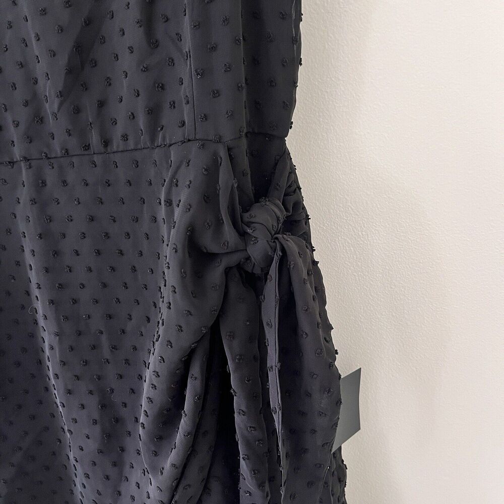 Lulus Black Swiss Dot Mini Wrap Dress - Medium - Picture 4 of 12
